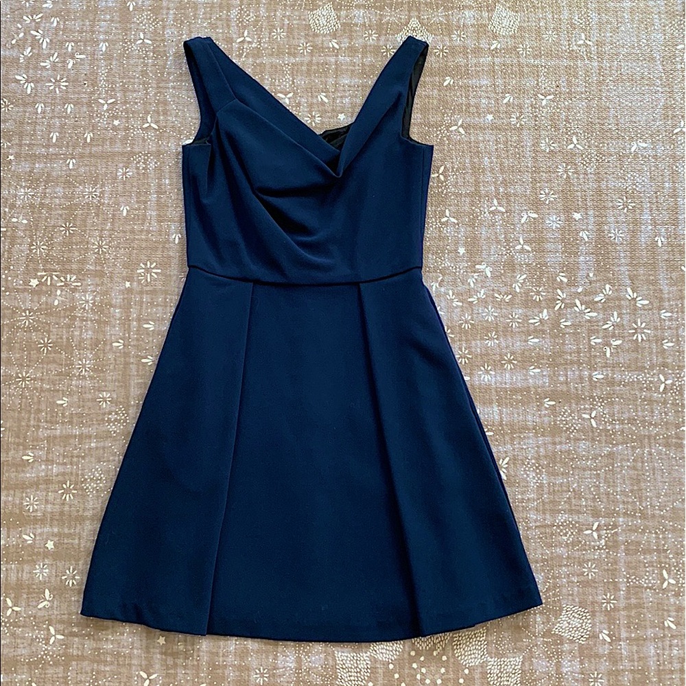 Black Halo navy fit and flare dress
